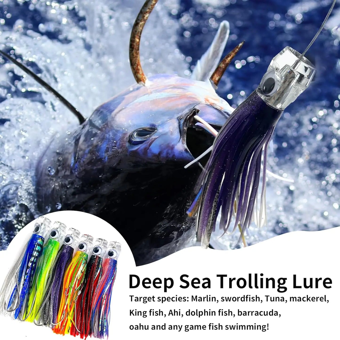 Trolling Lure Saltwater, 6.5 inch Squid Skirted Deep Sea Fishing Lure,Tuna, Marlin, Wahoo, Shark, Mahi Trolling Fishing Lure