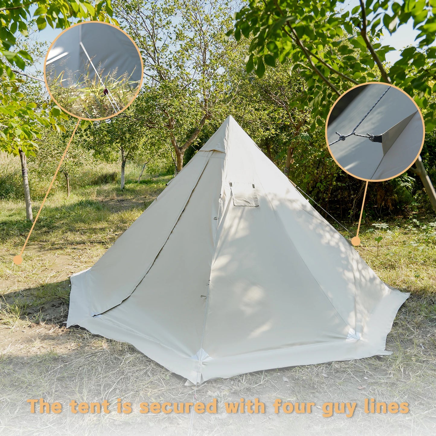 PAKICETUS Hot Tent with chimney mouth and snow skirt，5.24ft~7.21ft Standing Room，2-4 Person, 4 Season Backpacking Tent, Tipi Ten