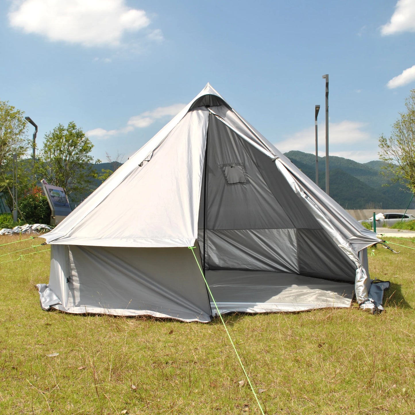8 Person Large Pyramid Hot Tent with Four Seasons Camping Chimney Wood Stove for Outdoor Cooking Mongolian Bag Tent CZX-998