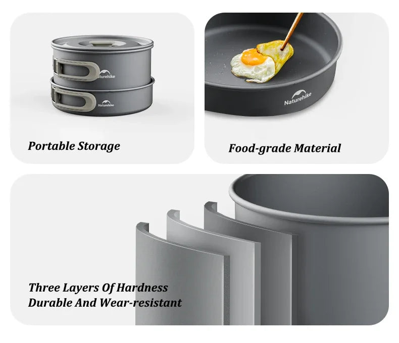 Naturehike Camping Cookware Outdoor Cooking Ultralight Aluminum Pot Kettle Tablewear Set Cool Camping Gear Kitchen Accessories