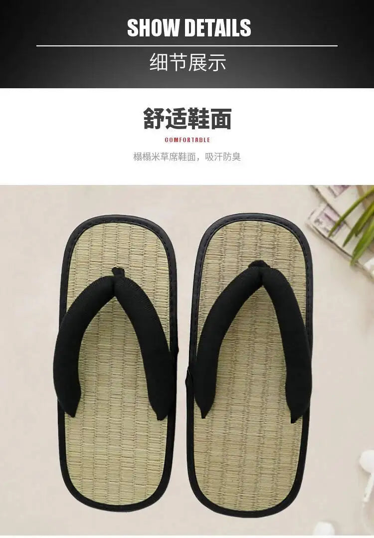Japanese Geta Straw Plaited Article Man Flip Flops Summer Slippers Clip Slipper Sandals Open Toe Japanese Thick Bottom Slipper