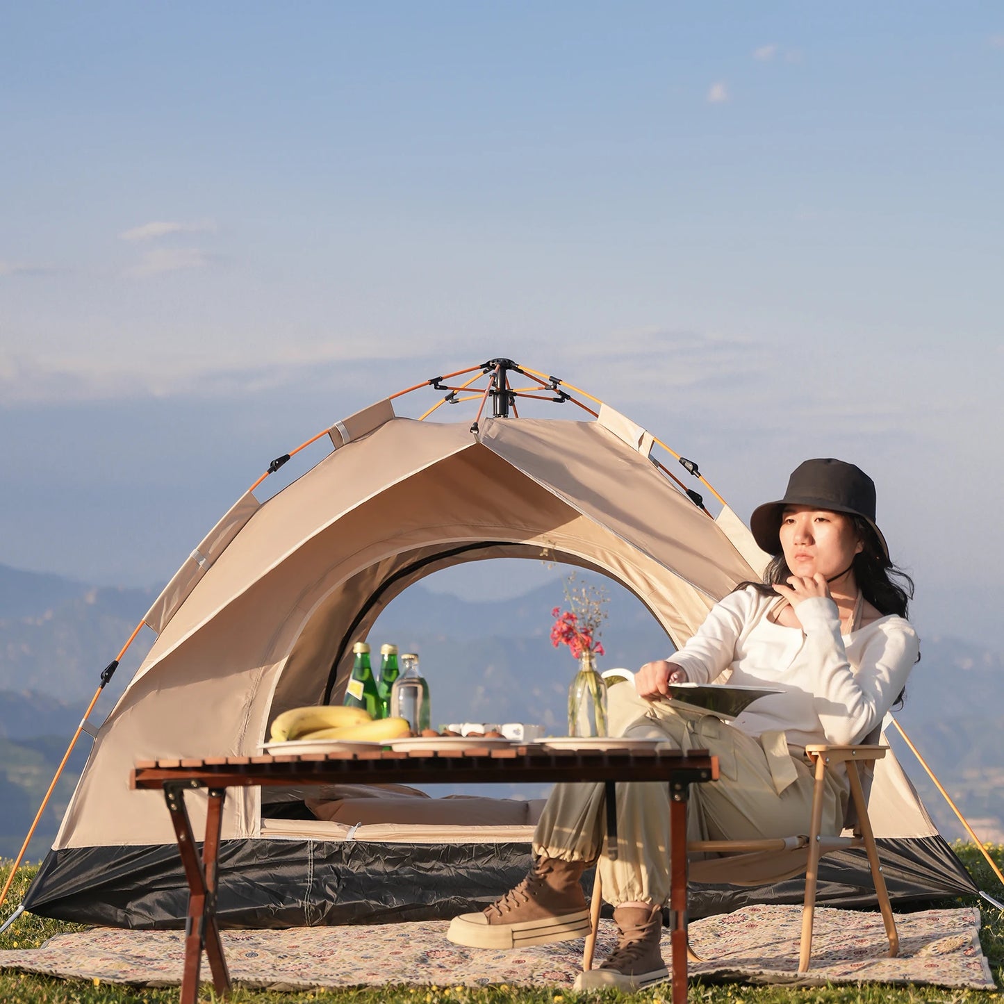 Portable Camping Tent Self-driving Travel Instant Tents For Outdoor Camping, Emergency Tent 4 Person Waterproof Family Tent