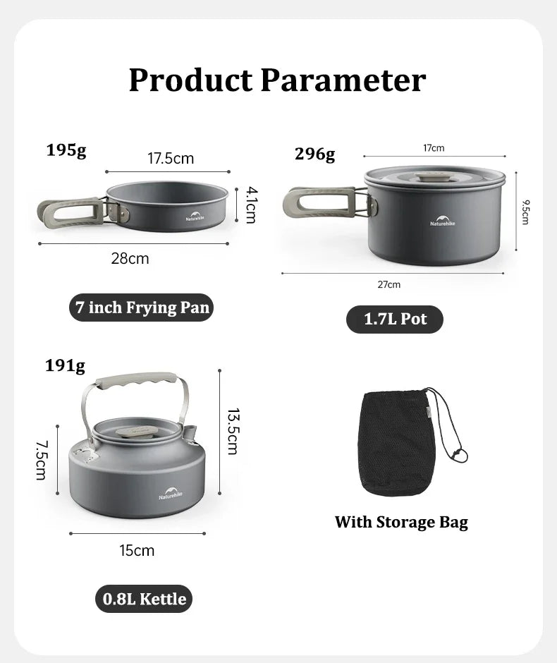 Naturehike Camping Cookware Outdoor Cooking Ultralight Aluminum Pot Kettle Tablewear Set Cool Camping Gear Kitchen Accessories