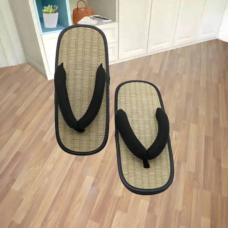 Japanese Geta Straw Plaited Article Man Flip Flops Summer Slippers Clip Slipper Sandals Open Toe Japanese Thick Bottom Slipper