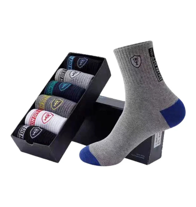 5 Pairs Men’s Breathable Bamboo Fiber Sports Socks Anti-Odor Sweat-Absorbing Business Crew Stockings Suitable for All Seasons