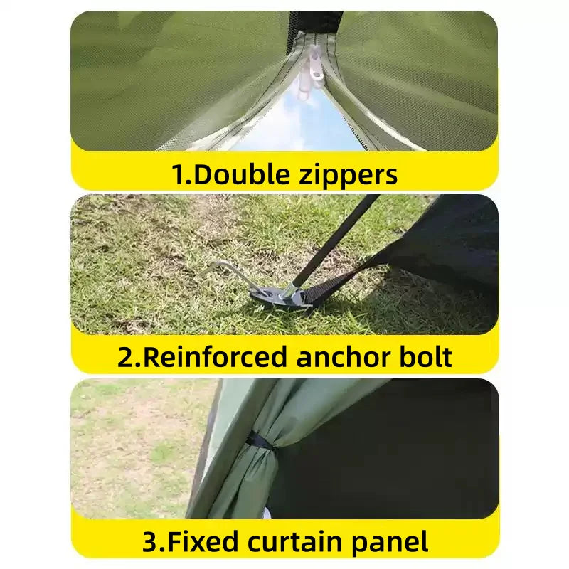 Ultralight tent for 2 persons – dual-layer door, sun shield. Essential camping equipment for outdoor hiking & adventure.