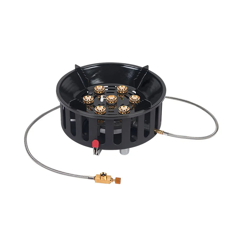 19800W 7-Core Camping Stove High-Power Strong Fire Portable Tourist Gas Burner Windproof Electronic Ignition Camping Equipment