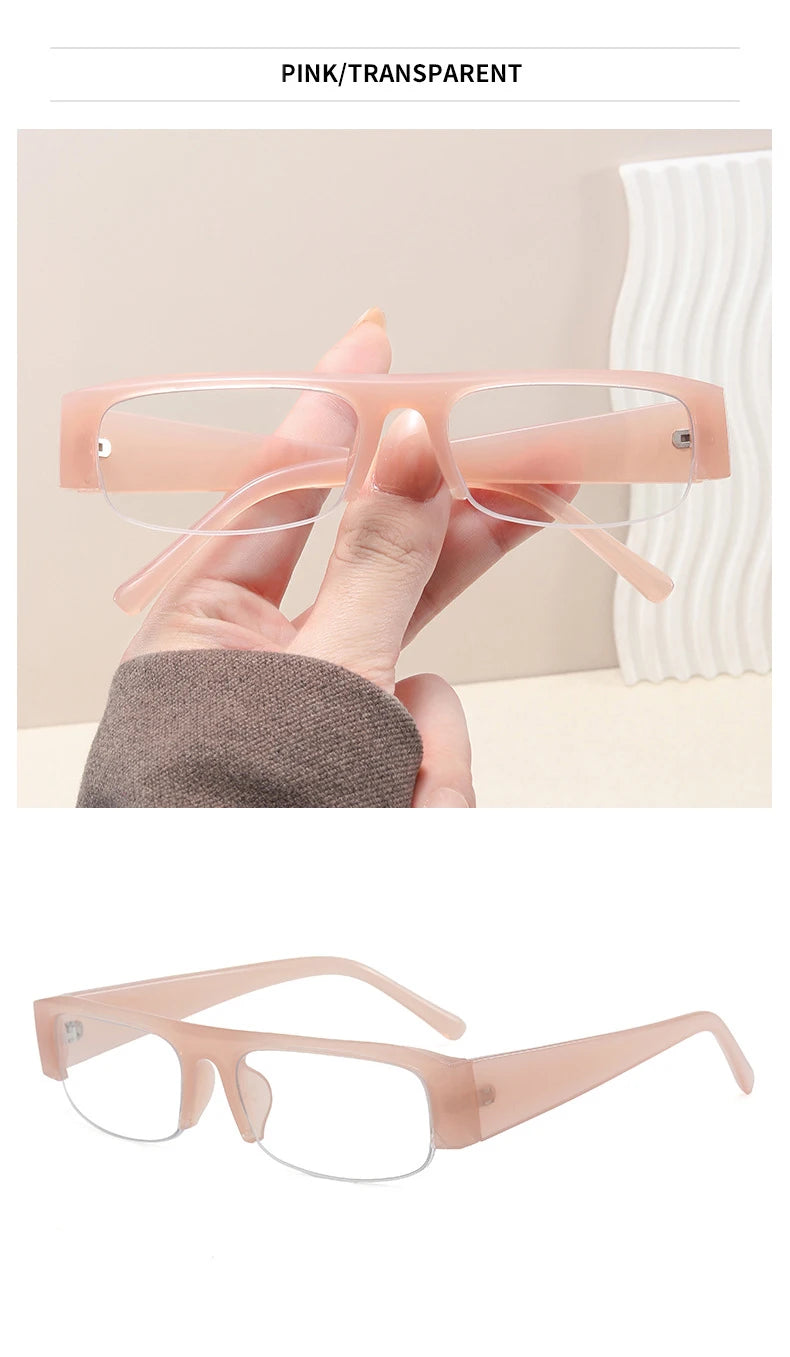 SO&EI New Small Rectangle Women Sunglasses Vintage Clear Lens Men Half Frame Eyewear Shades UV400