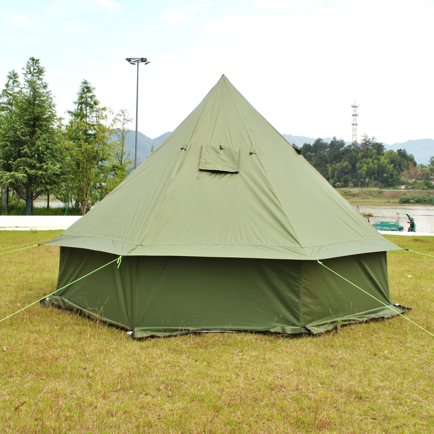 8 Person Large Pyramid Hot Tent with Four Seasons Camping Chimney Wood Stove for Outdoor Cooking Mongolian Bag Tent CZX-998