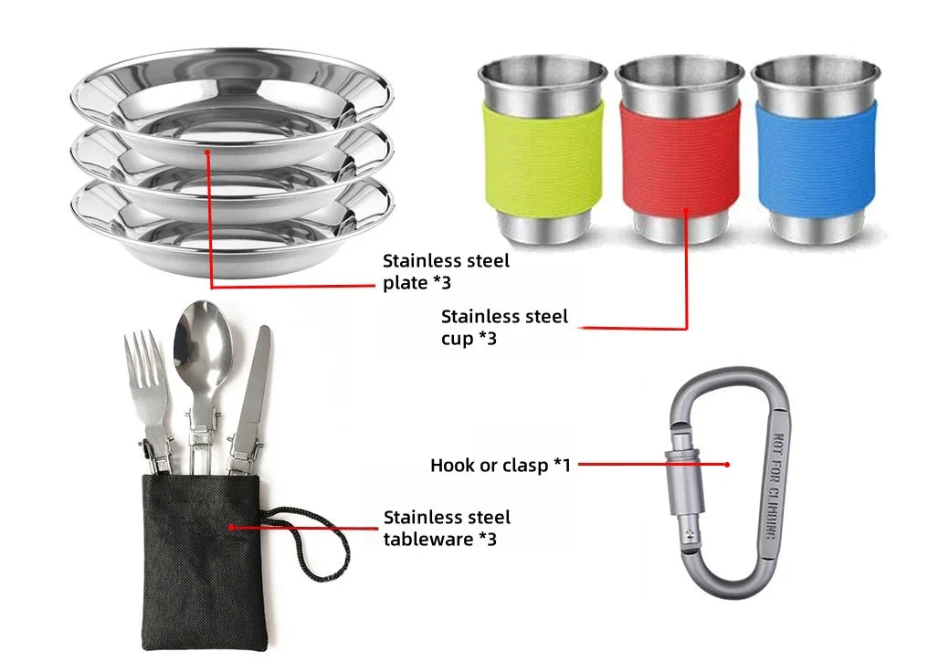 2026 NEW Outdoor Camping Cookware Set for 2-3 Persons Including Folding Pot Kettle with Tableware Portable Backpacking Stove Kit