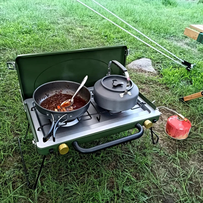 Multi Fuel Camping Stove Portable Two Burner Cookware Outdoor Picnic Bbq Grill Foldable Gas Stove High Power Cooking