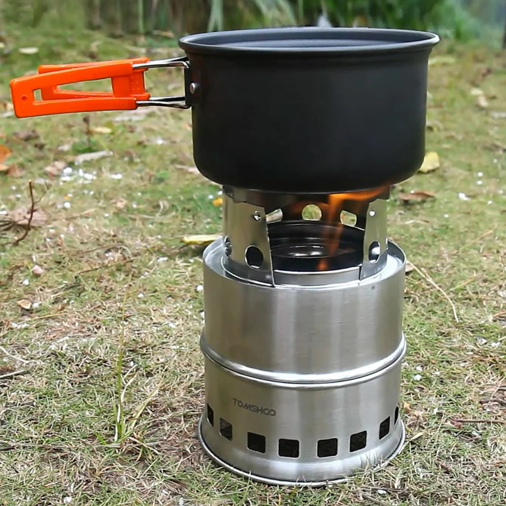 Camping Stove Portable Folding Windproof Wood Burning Stove Compact Stainless Steel Alcohol Stove Outdoor Camping Hiking Picnic