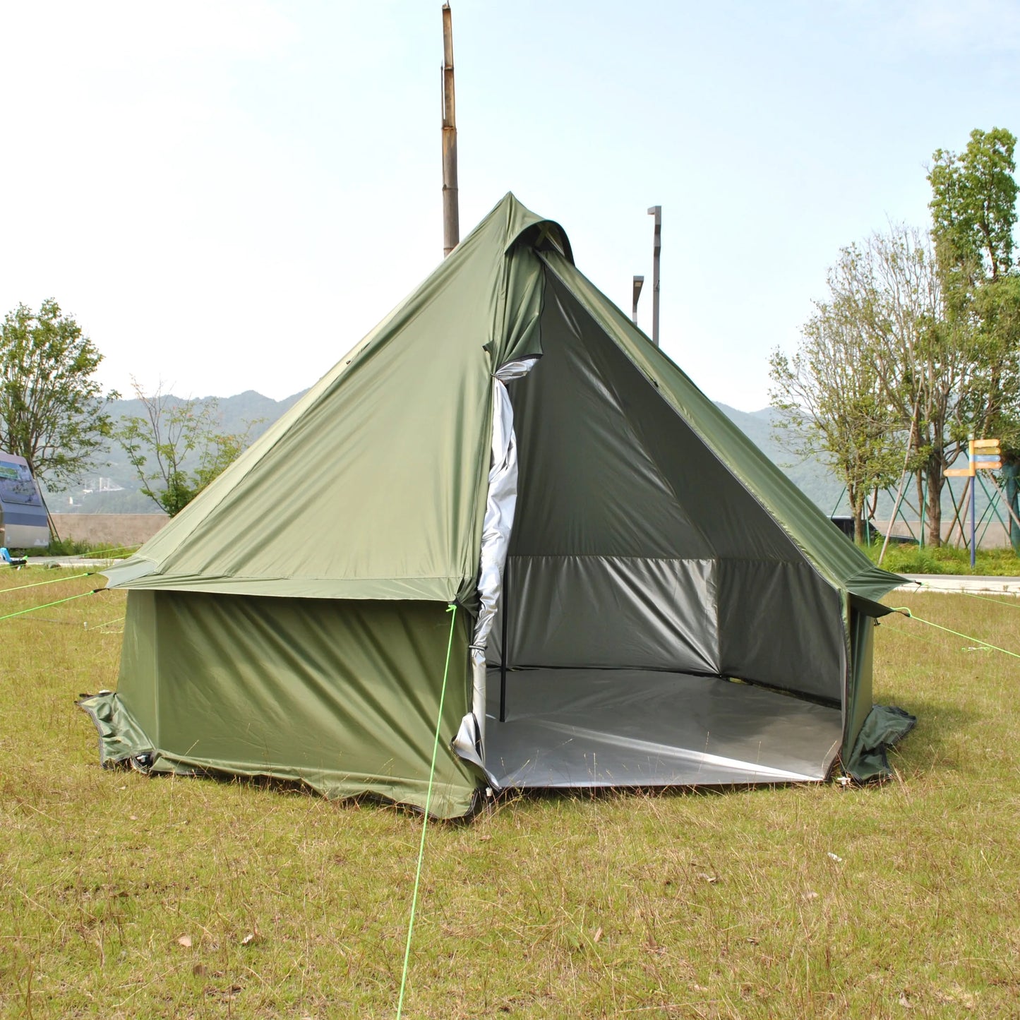8 Person Large Pyramid Hot Tent with Four Seasons Camping Chimney Wood Stove for Outdoor Cooking Mongolian Bag Tent CZX-998