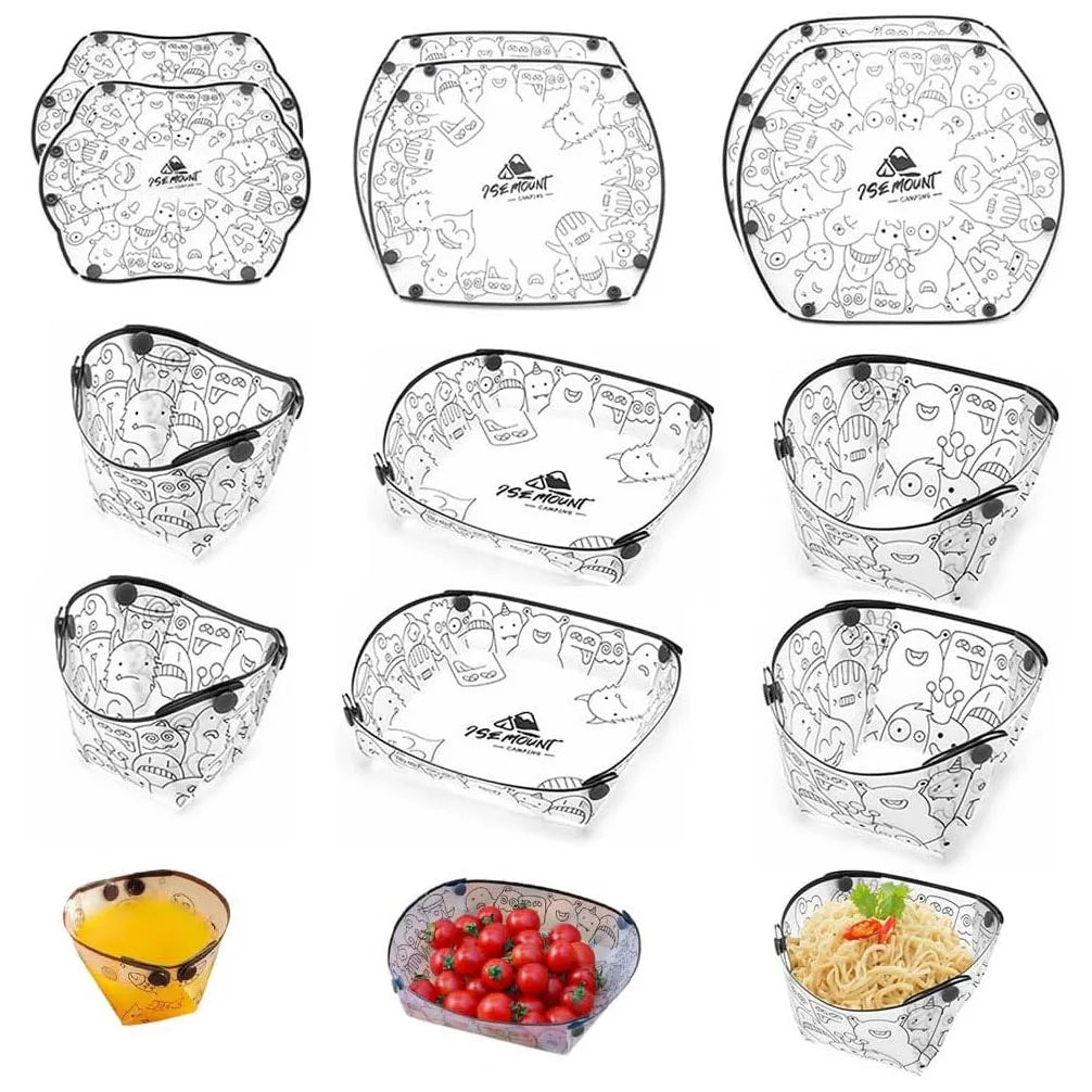 Portable Camping Tableware Set of 3/6 Pieces, Folding Plate,Bowl, Water Cup,Easy-Clean,Ultra-Light, Heat-Resistant,Collapsible