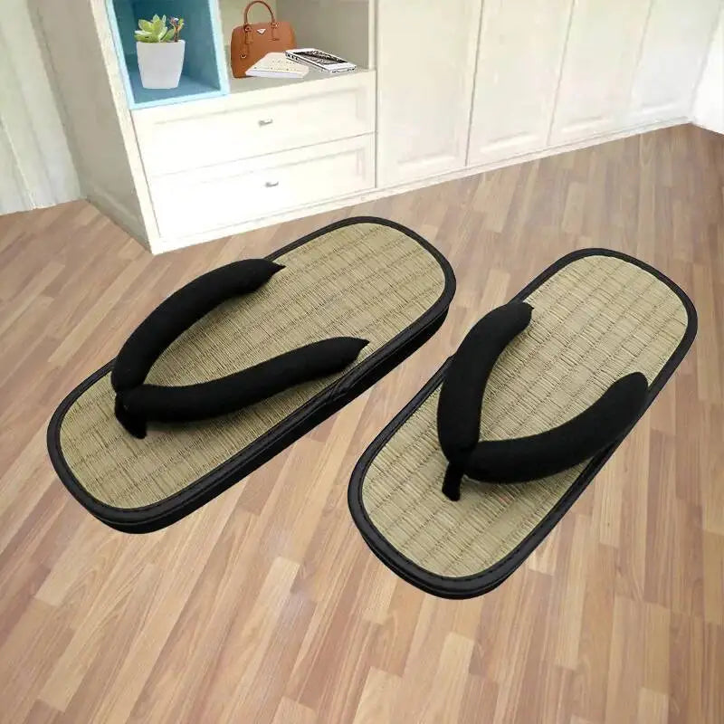 Japanese Geta Straw Plaited Article Man Flip Flops Summer Slippers Clip Slipper Sandals Open Toe Japanese Thick Bottom Slipper