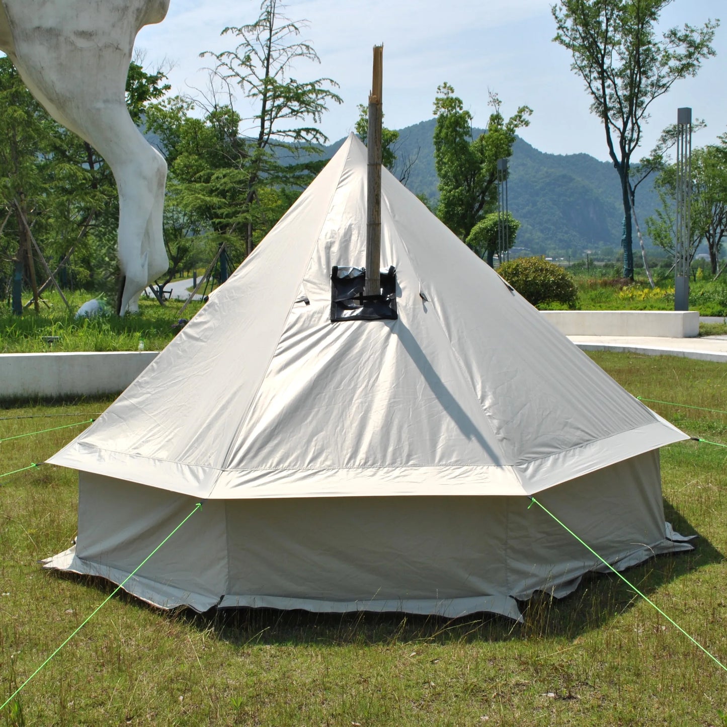8 Person Large Pyramid Hot Tent with Four Seasons Camping Chimney Wood Stove for Outdoor Cooking Mongolian Bag Tent CZX-998