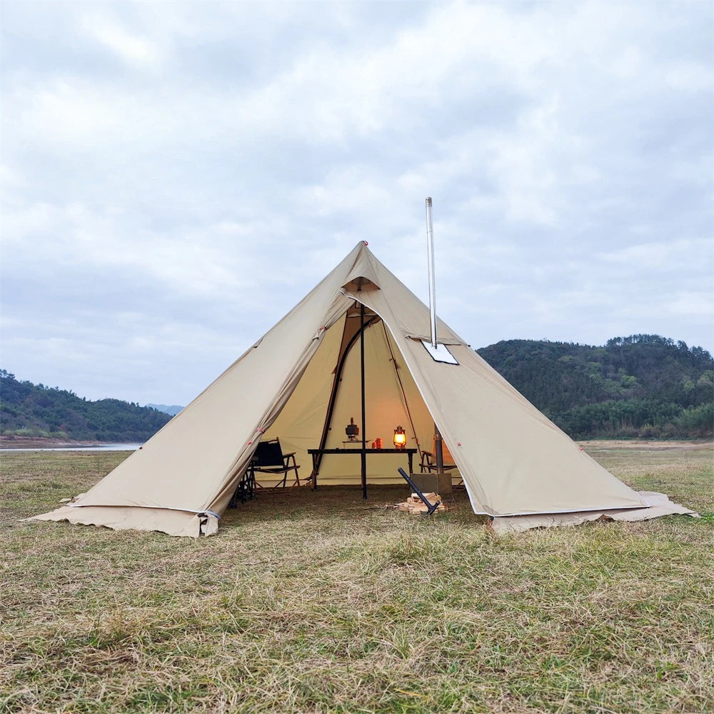 YOUSKY Winter Snow Skirt Outdoor Camping Tent with Chimney Wood Stove Large Pyramid Tent for Hot and Cold Weather Camping