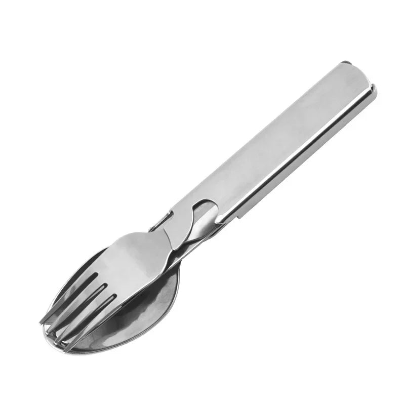 Stainless Steel Portable Tableware Outdoor Camping Multi-functional Fork Spoon Cutlery Set Military Camping Tactical Utensil Kit