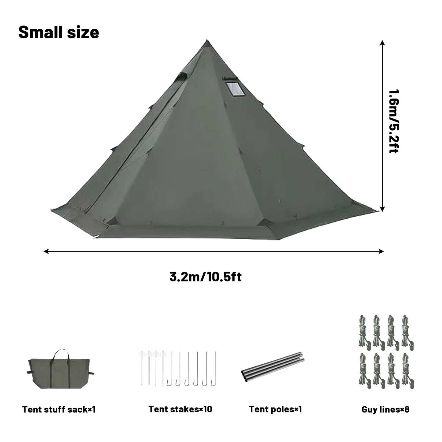 PAKICETUS Hot Tent with chimney mouth and snow skirt，5.24ft~7.21ft Standing Room，2-4 Person, 4 Season Backpacking Tent, Tipi Ten