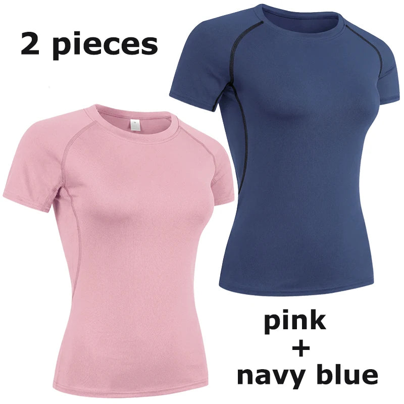 Women's Compression Shirt Short Sleeve Athletic Yoga Running T-Shirt Summer Gym Workout Quick Dry Stretchy Tees Tops Baselayer
