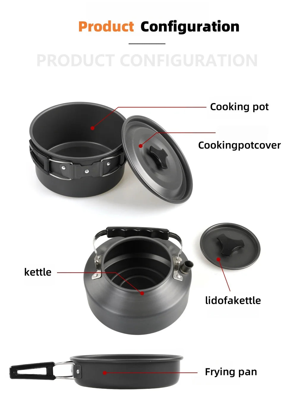 2026 NEW Outdoor Camping Cookware Set for 2-3 Persons Including Folding Pot Kettle with Tableware Portable Backpacking Stove Kit