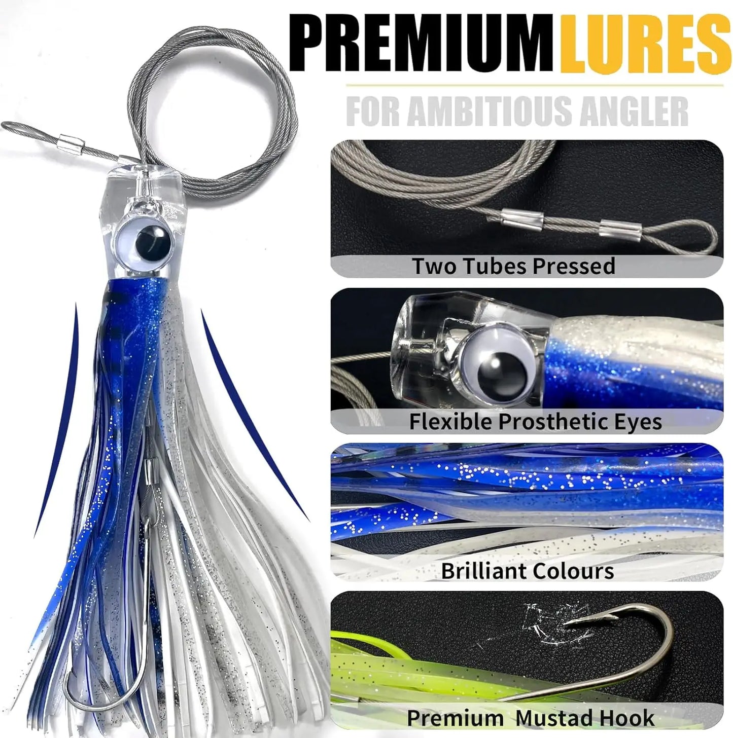 Trolling Lure Saltwater, 6.5 inch Squid Skirted Deep Sea Fishing Lure,Tuna, Marlin, Wahoo, Shark, Mahi Trolling Fishing Lure