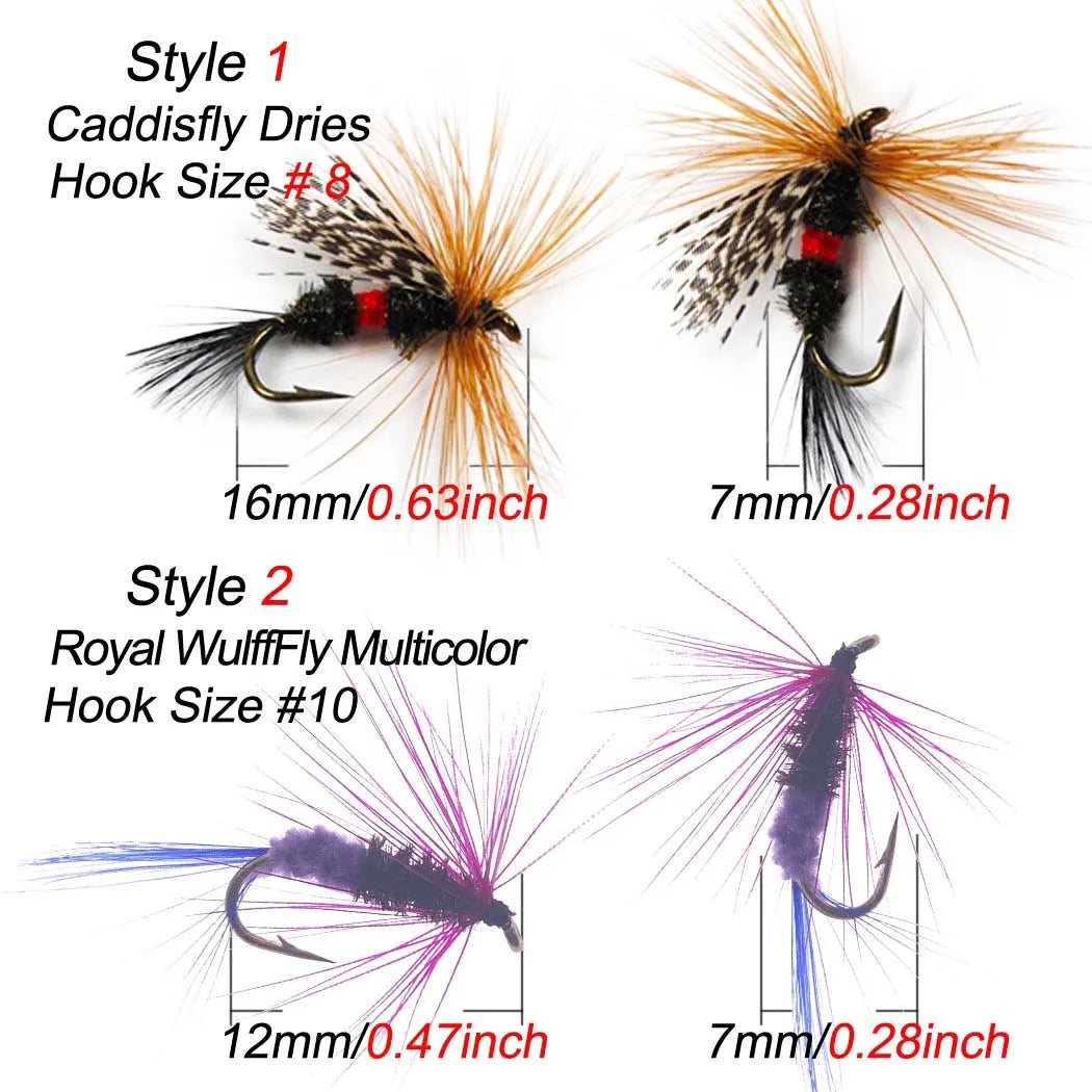 Fly Fishing Flies 10Pcs Fly Fishing Lures Bass Salmon Trouts Flies Dry/Wet Fishing Feather Bait Fishing Tackle