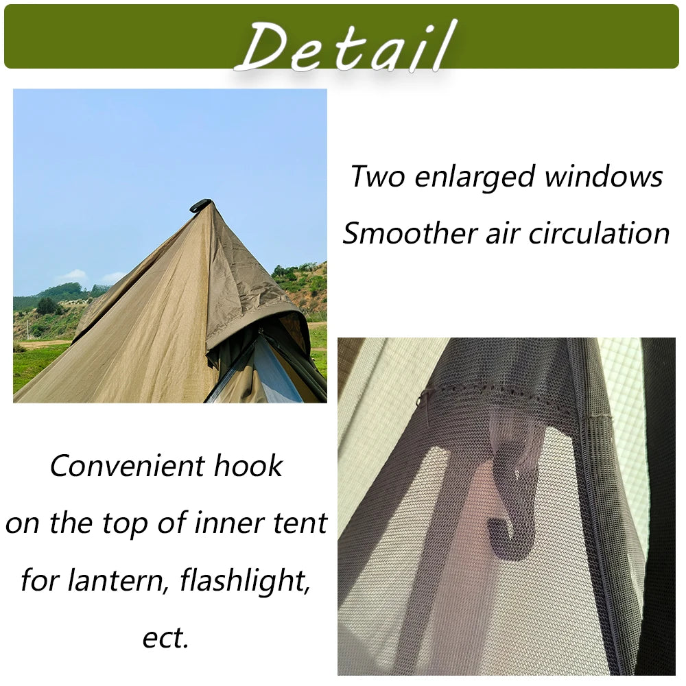 2 Persons Winter Pyramid Hot Tent Flame Retardant Large Outdoor Camping Waterproof Tipi Tent Lightweight Firewood Stove Tent