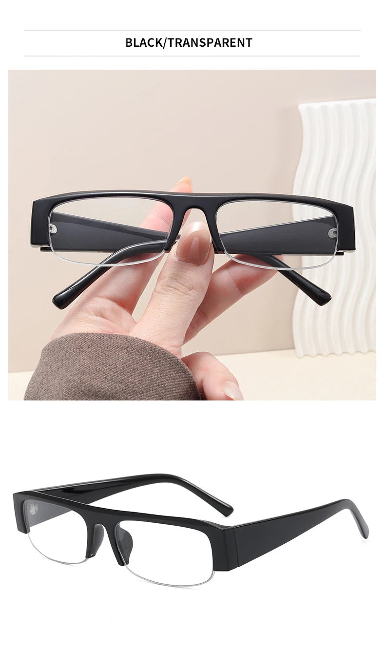 SO&EI New Small Rectangle Women Sunglasses Vintage Clear Lens Men Half Frame Eyewear Shades UV400