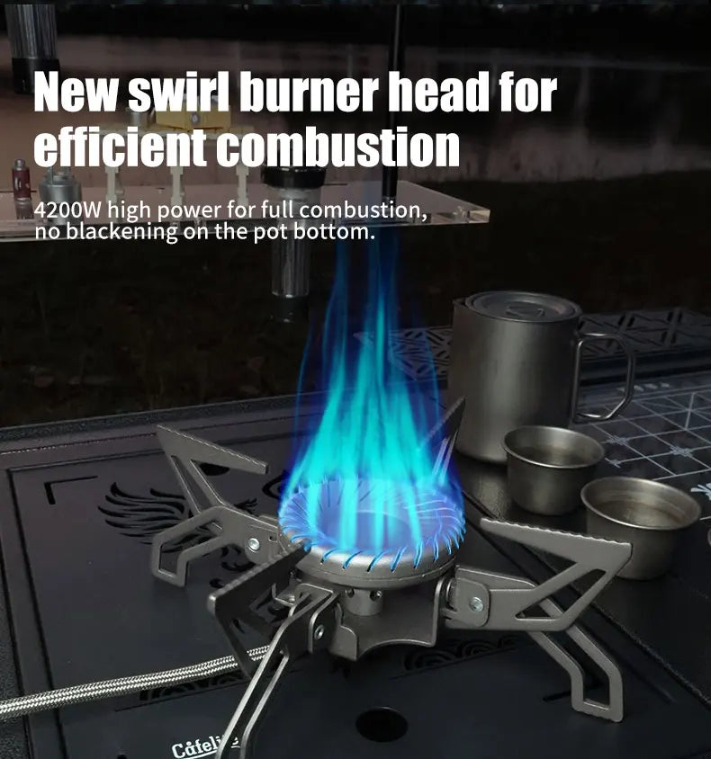 4200W Camping Stove with Gas BurnerSwirl Flame Ultralight Windproof High Power Gas Stove Outdoor Heater for Camping Hiking