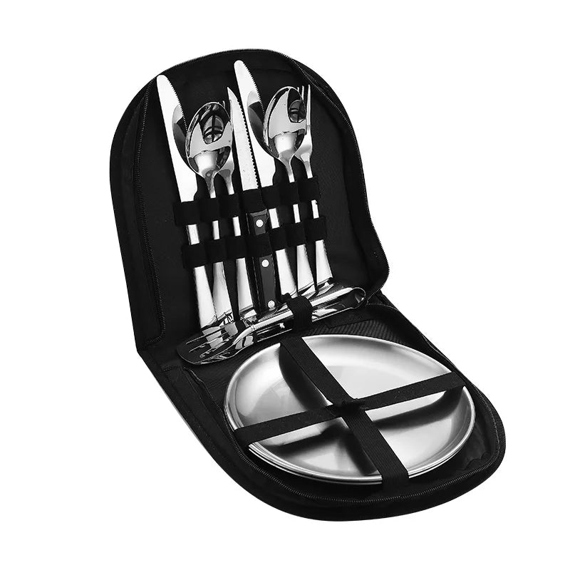 Ultimate Camping Tableware Set with Bag Portable Cutlery Kit for Outdoors Camping Utensils Including Steak Knives,Forks,Spoons