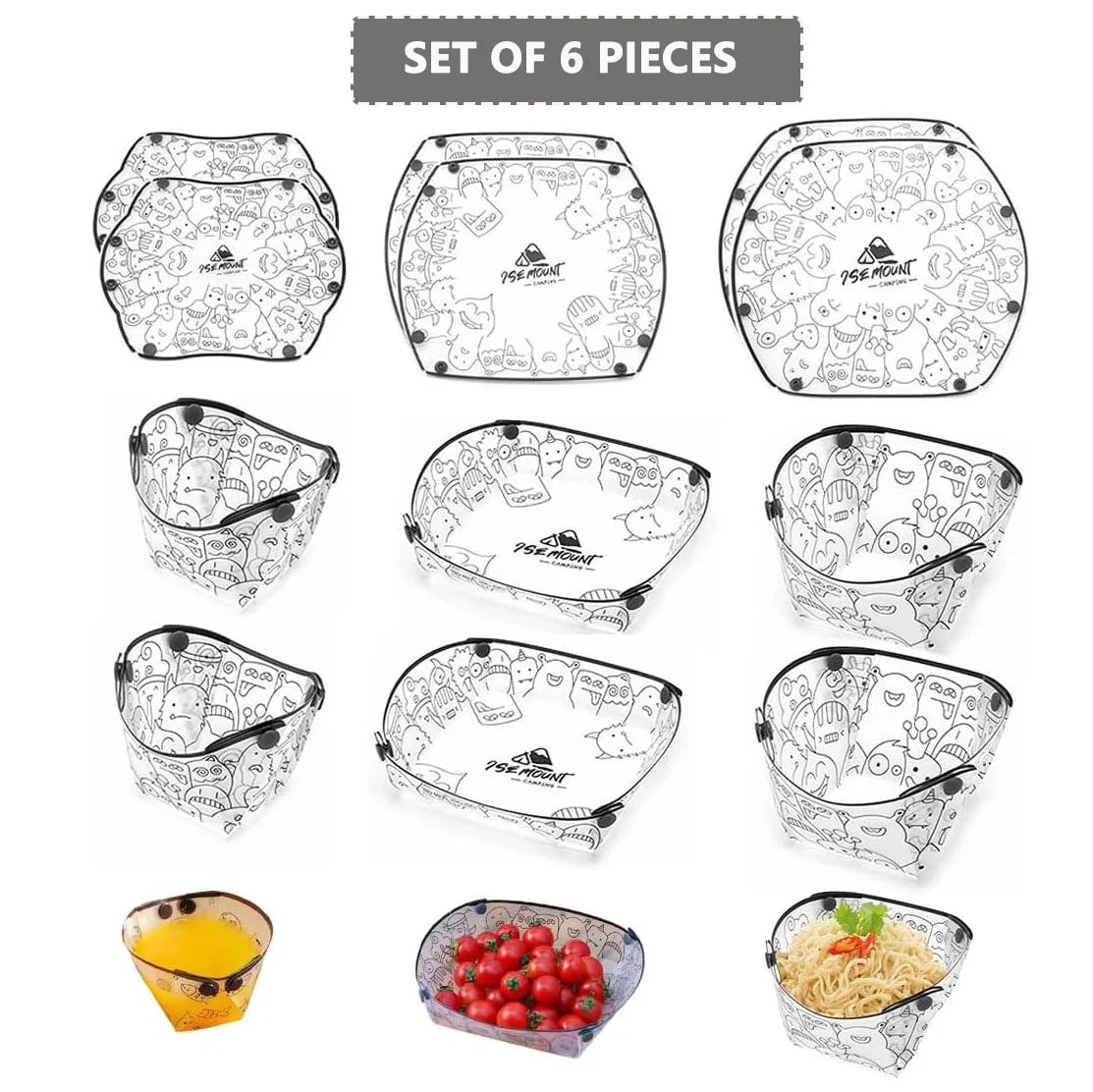 Portable Camping Tableware Set of 3/6 Pieces, Folding Plate,Bowl, Water Cup,Easy-Clean,Ultra-Light, Heat-Resistant,Collapsible