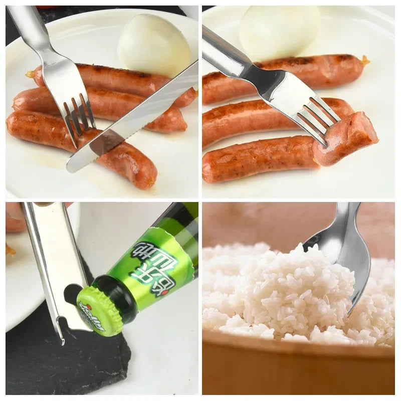 Stainless Steel Portable Tableware Outdoor Camping Multi-functional Fork Spoon Cutlery Set Military Camping Tactical Utensil Kit