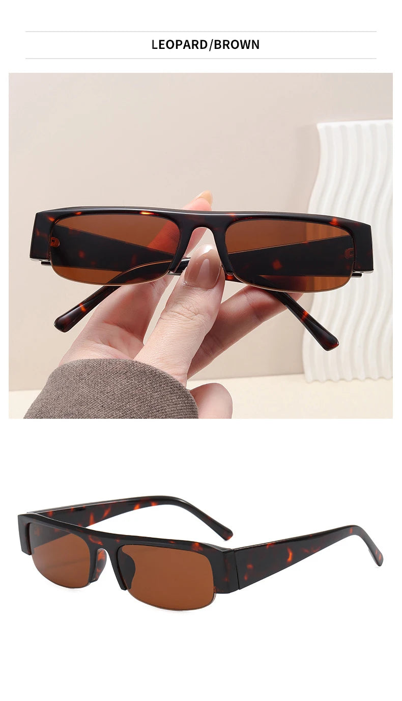 SO&EI New Small Rectangle Women Sunglasses Vintage Clear Lens Men Half Frame Eyewear Shades UV400