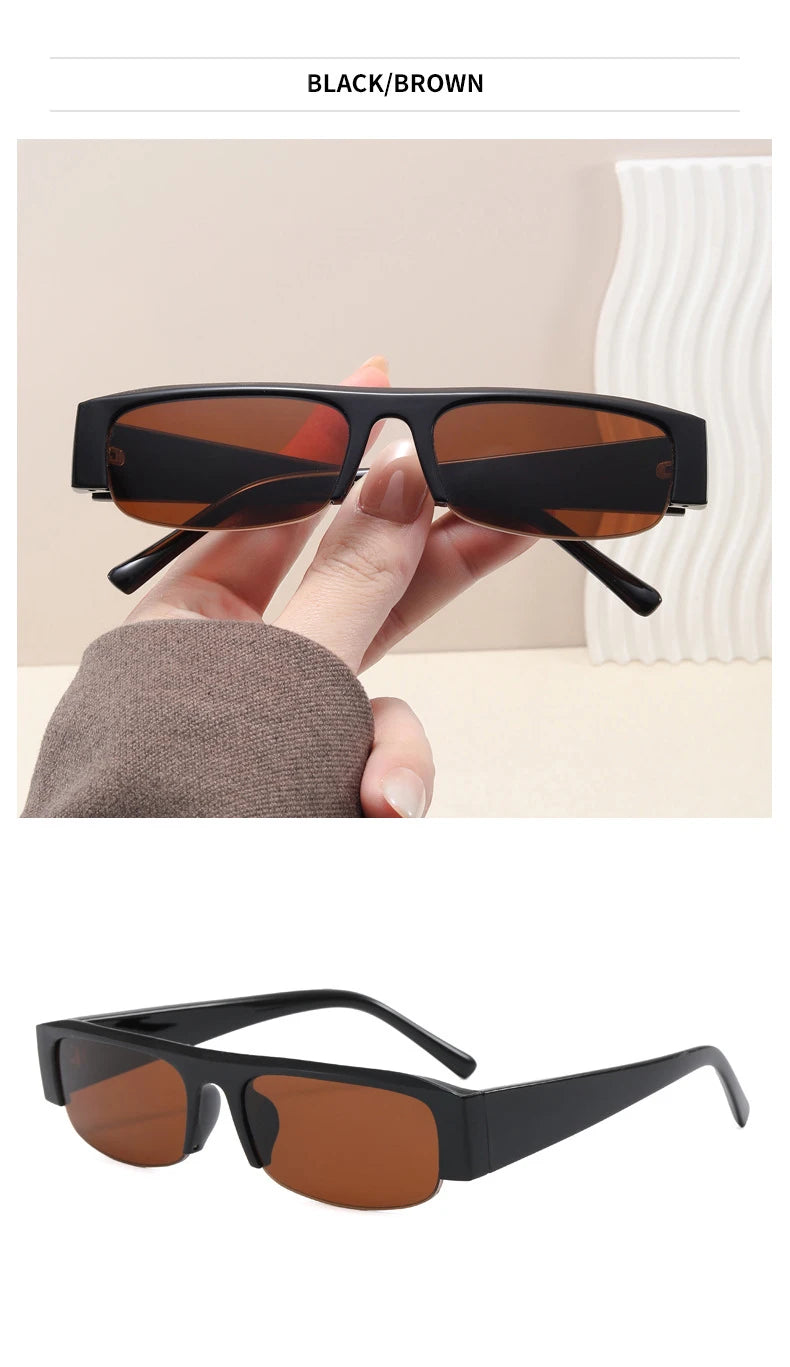 SO&EI New Small Rectangle Women Sunglasses Vintage Clear Lens Men Half Frame Eyewear Shades UV400