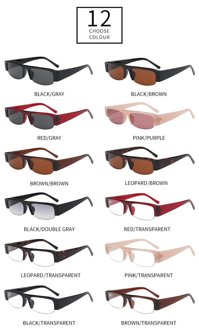 SO&EI New Small Rectangle Women Sunglasses Vintage Clear Lens Men Half Frame Eyewear Shades UV400