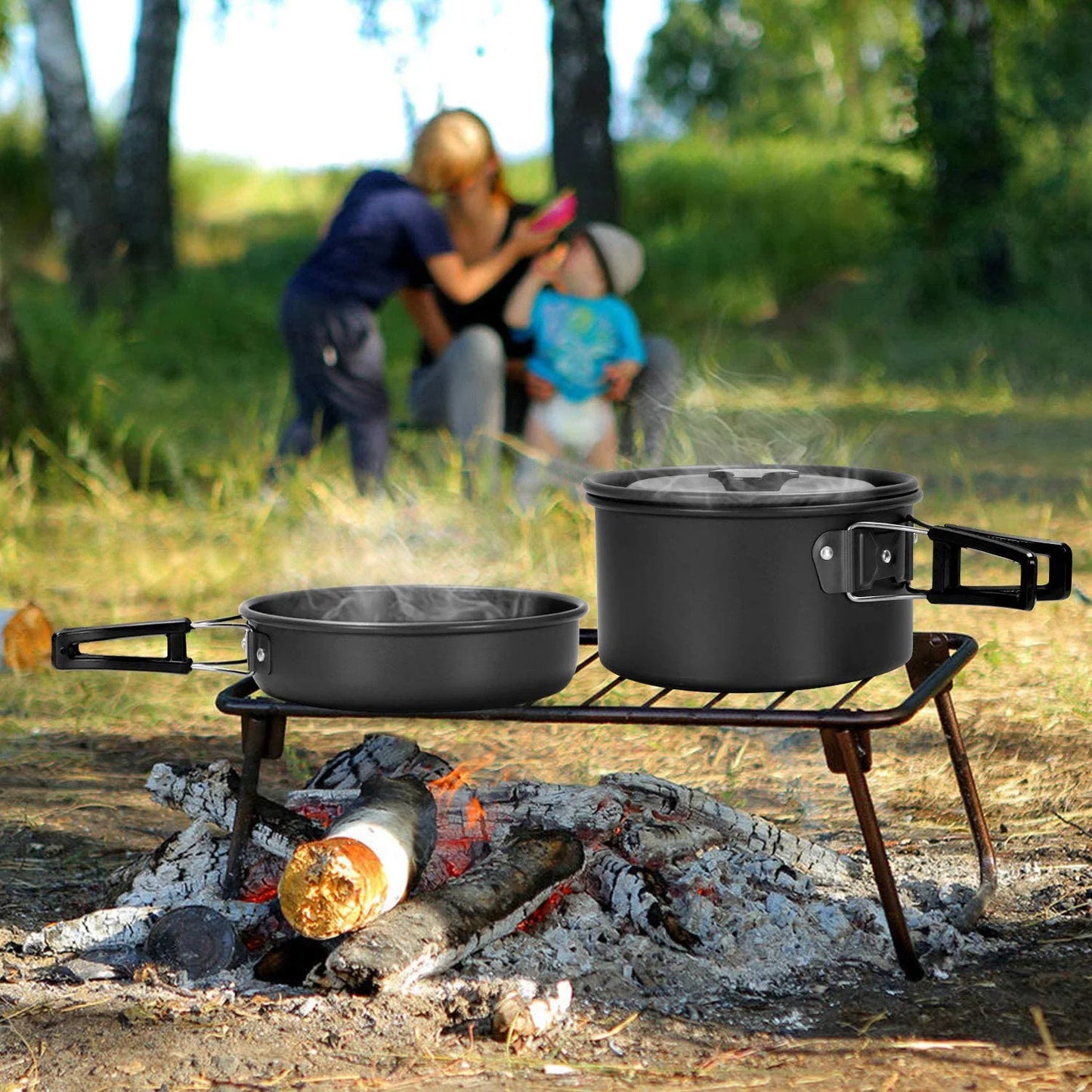 2026 NEW Outdoor Camping Cookware Set for 2-3 Persons Including Folding Pot Kettle with Tableware Portable Backpacking Stove Kit