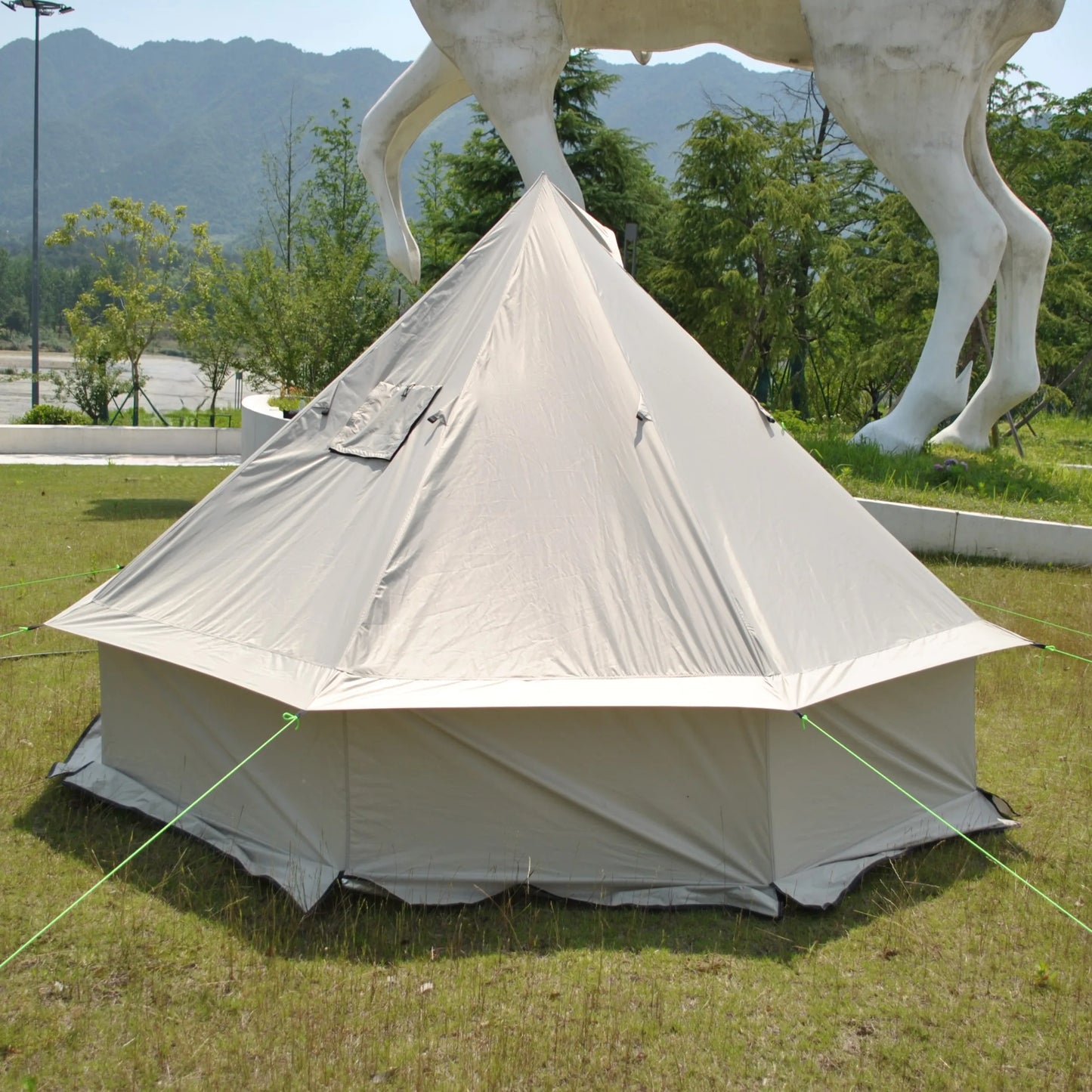 8 Person Large Pyramid Hot Tent with Four Seasons Camping Chimney Wood Stove for Outdoor Cooking Mongolian Bag Tent CZX-998
