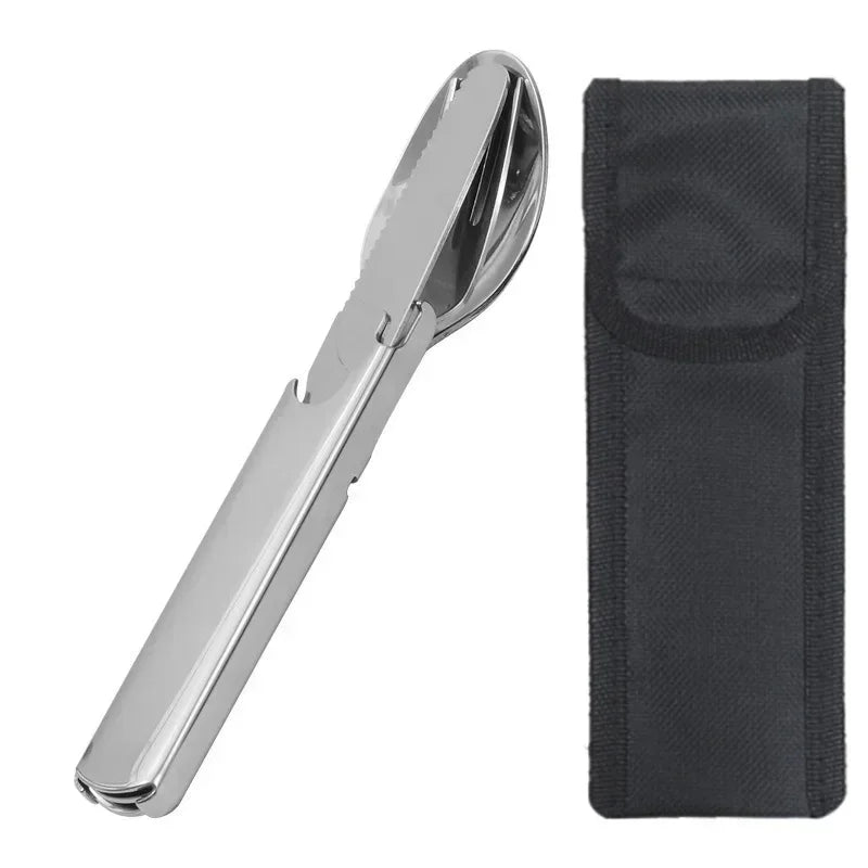 Stainless Steel Portable Tableware Outdoor Camping Multi-functional Fork Spoon Cutlery Set Military Camping Tactical Utensil Kit