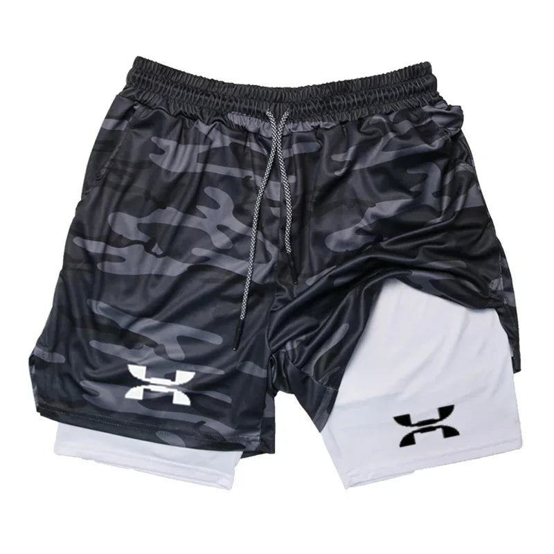 New Running Shorts Men Gym Sports Shorts 2 in 1 Quick Drying Workout Boxing Training Bottoms Fitness Jogging Short Pants Summer
