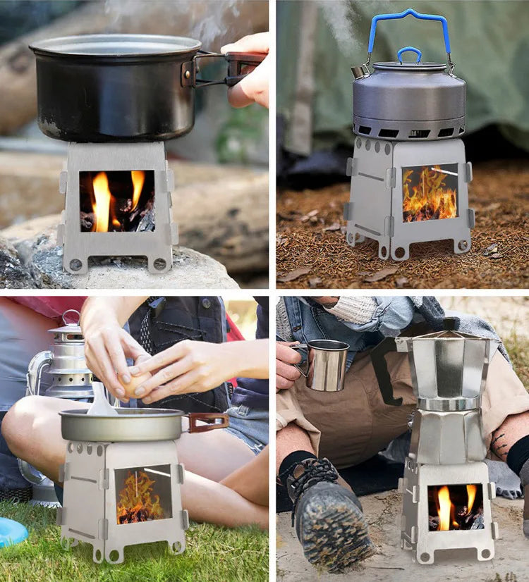 Camping Furnace Wood Stove Alcohol Stove Stainless Steel Portable Camping Stove Outdoor Stove Camping Equipment Cooking Hiking