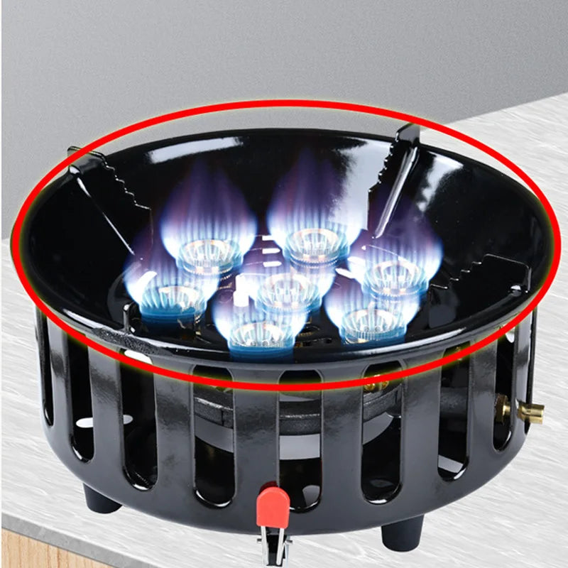 19800W 7-Core Camping Stove High-Power Strong Fire Portable Tourist Gas Burner Windproof Electronic Ignition Camping Equipment