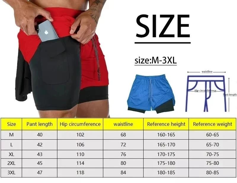 New Running Shorts Men Gym Sports Shorts 2 in 1 Quick Drying Workout Boxing Training Bottoms Fitness Jogging Short Pants Summer