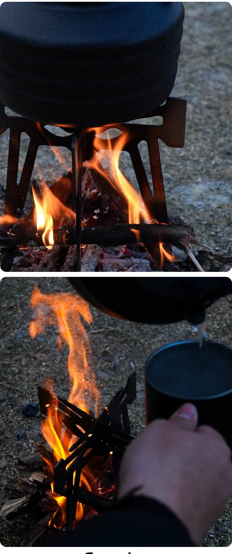 2026Outdoor Camping Incinerator BasePortable Kettle Stand Multifunctional Collapsible Stand Grate Stainless Steel Charcoal Stove
