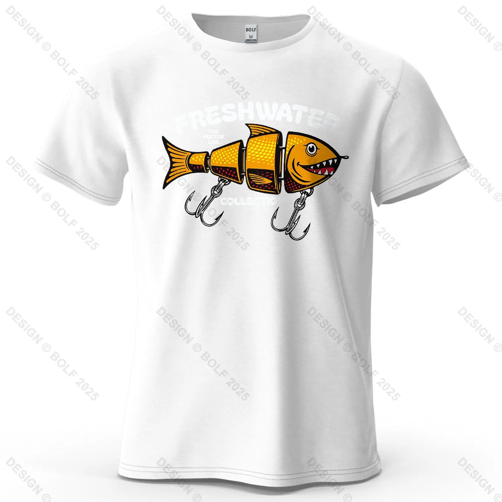 2026 New Fishing Lure Pattern Printed Men's T-Shirt 100% Cotton Oversized Fishing Hobby Graphic Tees for Women Tops Tees