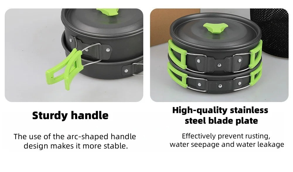 2026 NEW Outdoor Camping Cookware Set for 2-3 Persons Including Folding Pot Kettle with Tableware Portable Backpacking Stove Kit