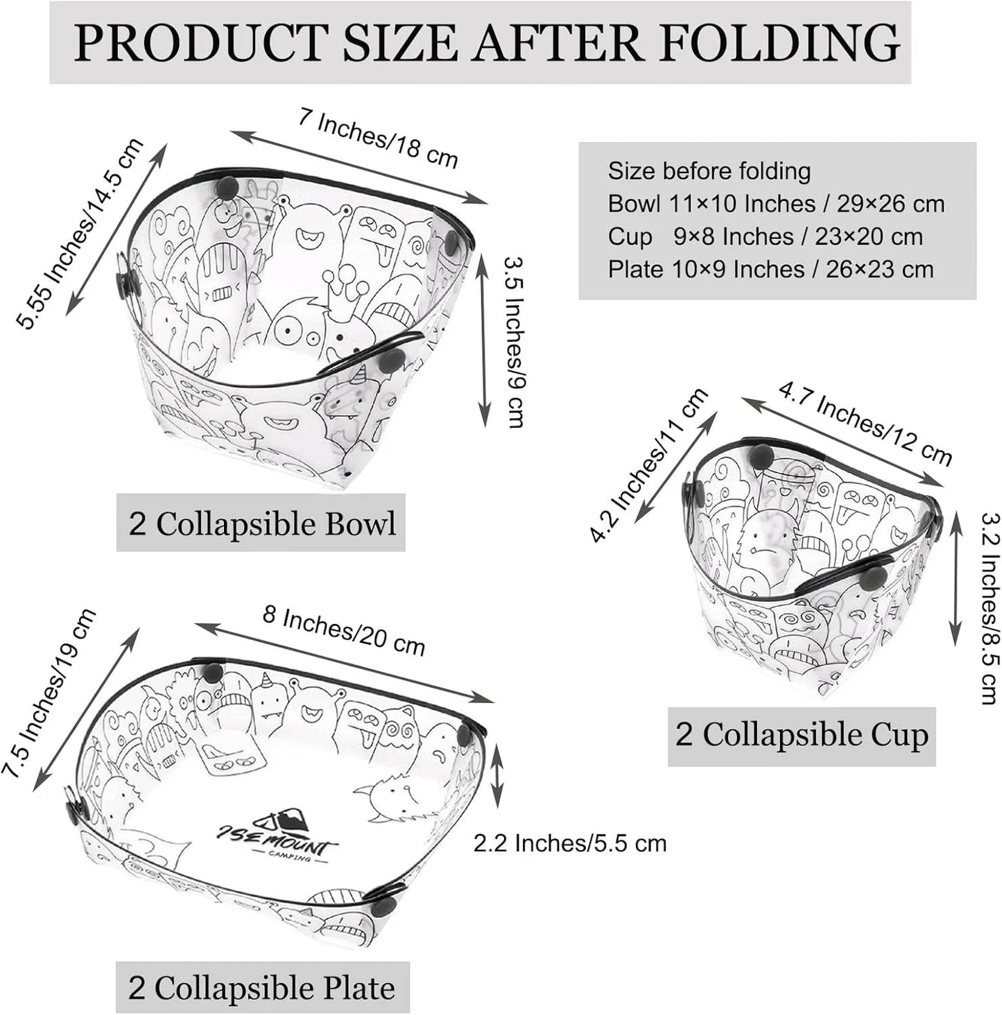 Portable Camping Tableware Set of 3/6 Pieces, Folding Plate,Bowl, Water Cup,Easy-Clean,Ultra-Light, Heat-Resistant,Collapsible