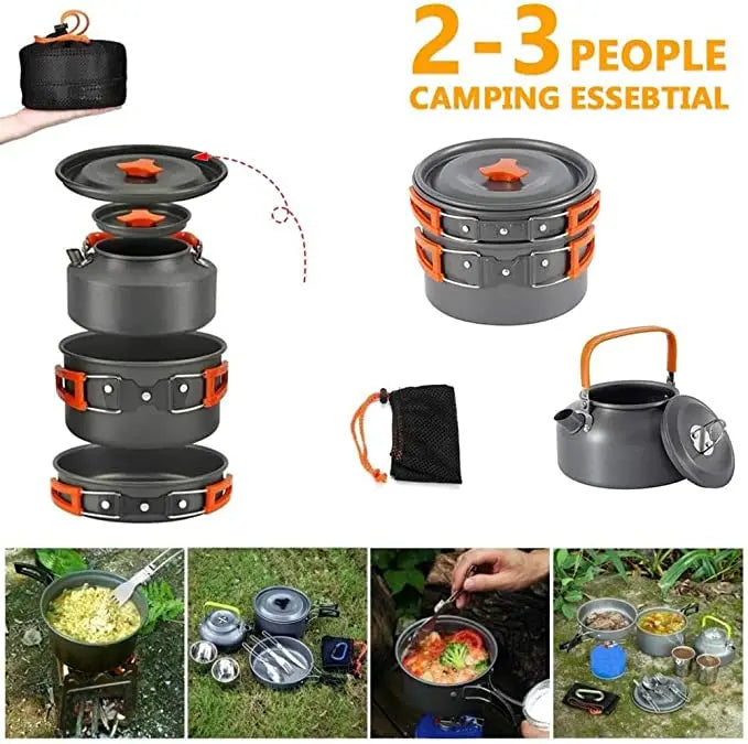 Camping Cookware Kit Outdoor Cooking Set Aluminum Equipment Outdoor Pot Travel Tableware Kitchen Hiking Picnic BBQ