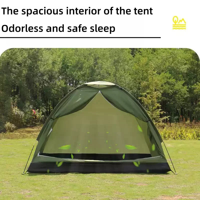 Ultralight tent for 2 persons – dual-layer door, sun shield. Essential camping equipment for outdoor hiking & adventure.