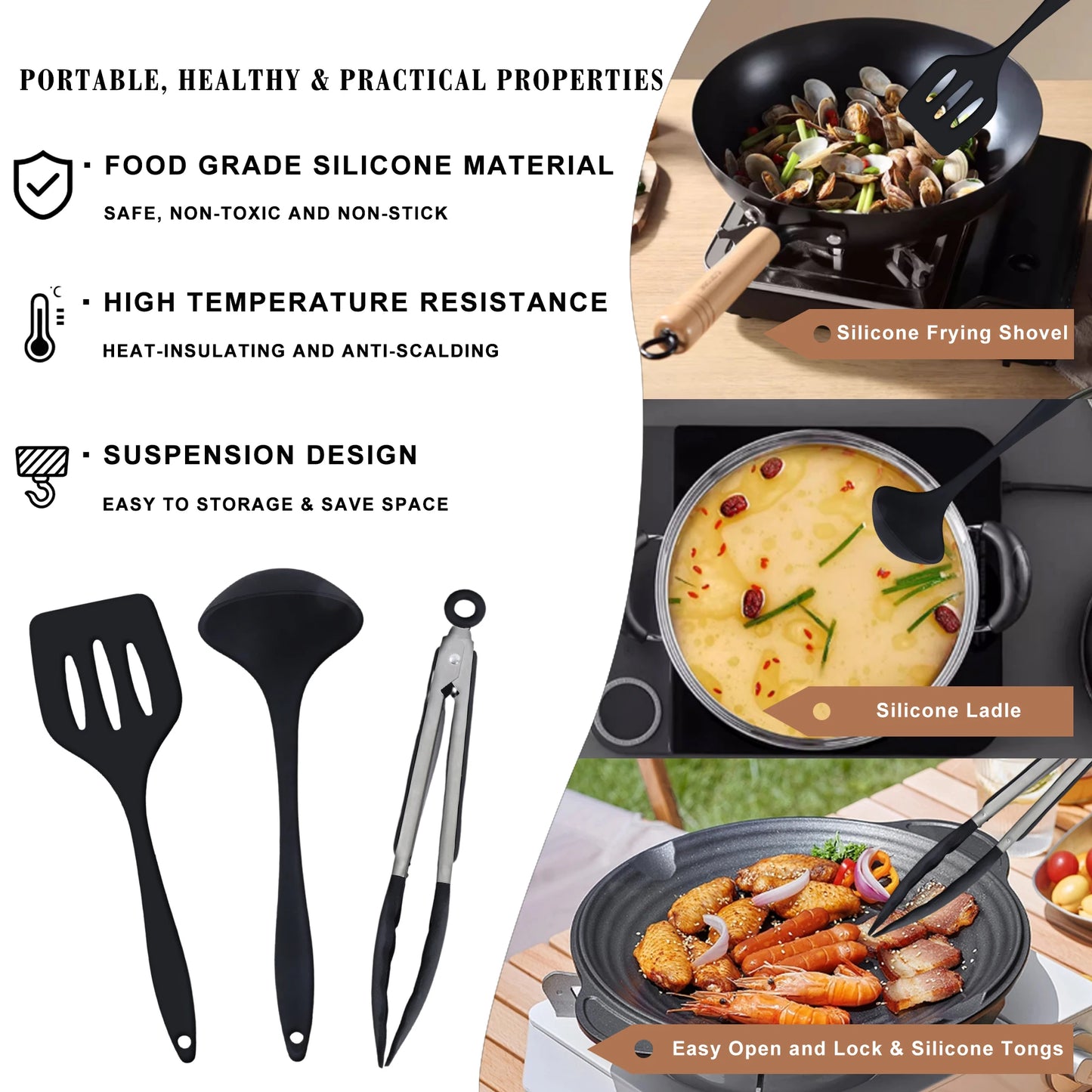 26Pcs Outdoor Camping Cooking Utensils Set Silicone Kitchen Utensil Cooking Set RVs Camping Cooking and Grilling Gear Must Haves